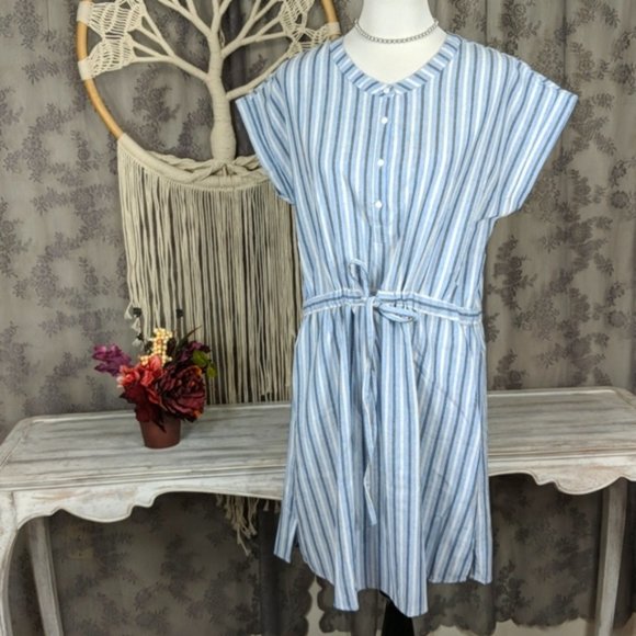 Mystree Blue stripe button up shirt dress NWT - Picture 2 of 10